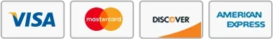 Payment logos: Visa, Mastercard, Discover and American Express